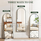 IULULU Mirror Full Length Full Body Floor Mirror with Stand, Shatterproof Glass, Aluminum Alloy Frame, Free Standing Wall Mounted or Leaning Arched Mirrors for Bedroom Living Room Entryway