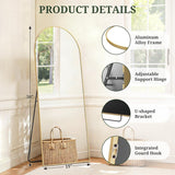 IULULU Mirror Full Length Full Body Floor Mirror with Stand, Shatterproof Glass, Aluminum Alloy Frame, Free Standing Wall Mounted or Leaning Arched Mirrors for Bedroom Living Room Entryway