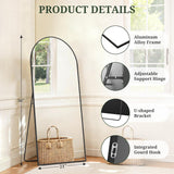 IULULU Mirror Full Length Full Body Floor Mirror with Stand, Shatterproof Glass, Aluminum Alloy Frame, Free Standing Wall Mounted or Leaning Arched Mirrors for Bedroom Living Room Entryway