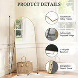 IULULU Mirror Full Length Full Body Floor Mirror with Stand, Shatterproof Glass, Aluminum Alloy Frame, Free Standing Wall Mounted or Leaning Arched Mirrors for Bedroom Living Room Entryway