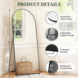 IULULU Mirror Full Length Full Body Floor Mirror with Stand, Shatterproof Glass, Aluminum Alloy Frame, Free Standing Wall Mounted or Leaning Arched Mirrors for Bedroom Living Room Entryway