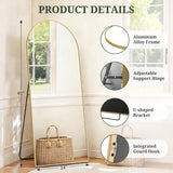 IULULU Mirror Full Length Full Body Floor Mirror with Stand, Shatterproof Glass, Aluminum Alloy Frame, Free Standing Wall Mounted or Leaning Arched Mirrors for Bedroom Living Room Entryway