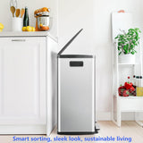 Atilioo 16 Gallon Dual Compartment Trash Can, Stainless Steel Garbage Can with Foot Pedal, Soft-Close Lid, 2 x 30 L Large Capacity Recycling Bin, Perfect for Kitchen, Office