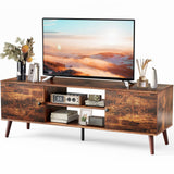 TV Stand for 55 60 inch TV, Modern Mid Century Entertainment Center with Storage, Media Console Table 2 Cabinet, Soft Hinge, Handle Door, Wooden Living Room, Office Furniture