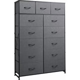 ACCVER 13-Drawer Fabric Dresser with Wood Top & Metal Frame, Closet and Chest for Bedroom, Clothes Storage Organizer, for Living Room, Apartment,Grey