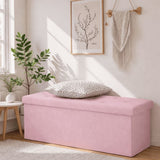 ACCVER 43" Storage Ottoman - Foldable Ottoman Upholstered Entryway Bench, 660lbs Large End of Bed Bench with Storage Chest for Bedroom, Living Room, Pink