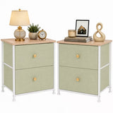LIFERECORD Set of 2 Nightstands with Storage Drawers | 20" Tall Bedside Table with Wood Top & Fabric Cabinet for Bedroom, Dorm, Living Room