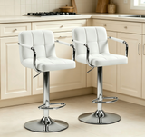 Atilioo Bar Stools Set of 2, Adjustable Counter Height Swivel Barstool Dinning Chair with Armrests & Back and Footrest Water-Resistant PU Leather for Bar Kitchen, Black