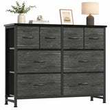 ACCVER Dresser for Bedroom 8 Storage Drawer, Fabric Closet Chests Organizer Tower with Wooden Top Metal Frame for Living Room Hallway Entryway, Black Wood