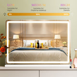 Atilioo Vanity Mirror with Lights, 17"x13" Hollywood Makeup Mirror with Stand, 3-Light-Mode, Smart Touch, Shatter-Proof, for Bedroom Tabletop