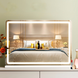 Atilioo Vanity Mirror with Lights, 17"x13" Hollywood Makeup Mirror with Stand, 3-Light-Mode, Smart Touch, Shatter-Proof, for Bedroom Tabletop