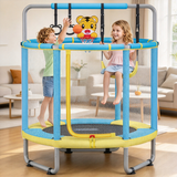 Atilioo 55" Trampoline for Kids with Enclosure, Indoor & Outdoor Toddler Trampoline with Adjustable Gymnastics Bar & Toys for Boys & Girls, Blue