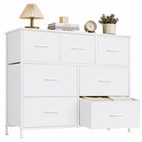 ACCVER 7-Drawer Fabric Dresser with Wood Top & Metal Frame, Closet and Chest for Bedroom, Clothes Storage Organizer, for Living Room, Apartment,White