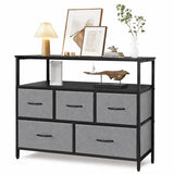 ACCVER 5-Drawer Dresser with Shelves, TV Stand with Fabric Drawers for Living Room, Closet and Chest for Bedroom & Apartment, Clothes Storage Organizer, Grey