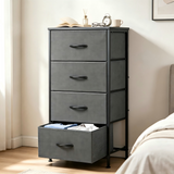 Atilioo Fabric Dresser Nightstand with 4 Drawer for Bedroom, Storage Organizer Unit, Chest of Drawers for Small Spaces, White