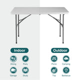 Atilioo 4FT Outdoor Folding Table, No Assembly Waterproof Portable Camping Desk with Carrying Handle, White