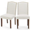 IULULU 2-Piece Modern Leather Dining Chairs with Nailhead Trim & Wood Legs, Mid-Century Style for Dining Room, Living Room & Kitchen