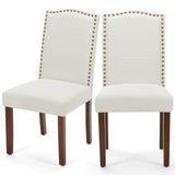 IULULU 2-Piece Modern Leather Dining Chairs with Nailhead Trim & Wood Legs, Mid-Century Style for Dining Room, Living Room & Kitchen