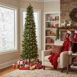 LIFERECORD 4.5ft Prelit Artificial Hinged Slim Pencil Christmas Tree with 120 Lights, 280 Full Branch Tips, 8 Warm Lingting Motes Perfect Decoration for Xmas Holiday, Green