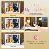 Atilioo Vanity Mirror with Lights, 17"x13" Hollywood Makeup Mirror with Stand, 3-Light-Mode, Smart Touch, Shatter-Proof, for Bedroom Tabletop
