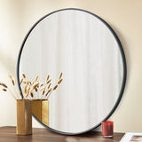 LIFERECORD 30" Round Mirror, Wall Mounted Circle Mirror, Vanity Mirror with Brushed Aluminum Alloy Frame for Entryway, Bathroom, Living Room, Black
