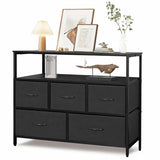 ACCVER 5-Drawer Dresser with Shelves, TV Stand with Fabric Drawers for Living Room, Closet and Chest for Bedroom & Apartment, Clothes Storage Organizer, Black