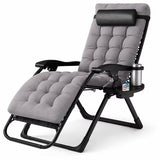 LIFERECORD Zero Gravity Chair, Patio Folding Recliner with Removable Cushion Portable Reclining Chairs with Cup Holder Trays for Outdoor, Dark Grey
