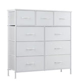 ACCVER 9-Drawer Fabric Dresser with Wood Top & Metal Frame, Closet and Chest for Bedroom, Clothes Storage Organizer, for Living Room, Apartment,White
