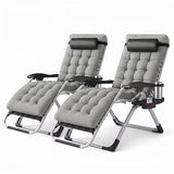 LIFERECORD Zero Gravity Chair Set of 2, Patio Folding Recliner with Removable Cushion Portable Reclining Chairs with Cup Holder Trays for Outdoor, Grey