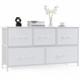 ACCVER 5-Drawer Fabric Dresser for Bedroom, Wood Top TV Stand, Closet and Chest, Clothes Storage Organizer, for Living Room, Apartment, White