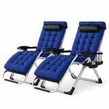 LIFERECORD Zero Gravity Chair Set of 2, Patio Folding Recliner with Removable Cushion Portable Reclining Chairs with Cup Holder Trays for Outdoor, Navy Blue
