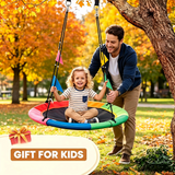 Atilioo 40" Flying Saucer Swing, 600lb Capacity Tree Swing with 600D Oxford, Adjustable Height, Easy Setup Backyard Play Equipment for Kids, Rainbow