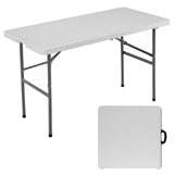 Atilioo 4FT Outdoor Folding Table, No Assembly Waterproof Portable Camping Desk with Carrying Handle, White