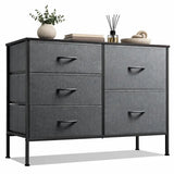 ACCVER 5-Drawer Fabric Dresser with Wood Top & Metal Frame, Closet and Chest for Bedroom, Clothes Storage Organizer, for Living Room, Apartment,Grey