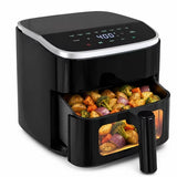 LIFERECORD Flat Air Fryer 4QT w/ Digital Touch Controls & Easy-View Window, Non‑Stick Dishwasher Safe Basket, 1500W, 8 Food Presets, Overheat Protection & Auto Shut‑Off, Black