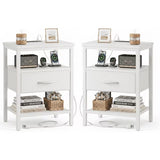 LIFERECORD Nightstand Set of 2 with Fabric Drawer, Nightstand with Charging Station, End Tables with Storage Shelf for Small Spaces, Bedside Table Side Tables for Bedroom, White