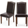 IULULU 2-Piece Modern Leather Dining Chairs with Nailhead Trim & Wood Legs, Mid-Century Style for Dining Room, Living Room & Kitchen
