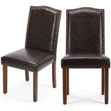 IULULU 2-Piece Modern Leather Dining Chairs with Nailhead Trim & Wood Legs, Mid-Century Style for Dining Room, Living Room & Kitchen