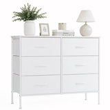 ACCVER Dresser for Bedroom 6 Storage Drawer, Fabric Closet Chests Organizer Tower with Wooden Top Metal Frame for Living Room Hallway Entryway, White
