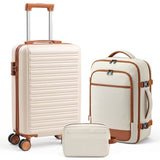 LIFERECORD 3 Piece Carry On Luggage Set, 20 Inch TSA Lock Hardshell Suitcase With Travel Backpack