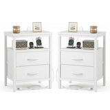 LIFERECORD Nightstand Set of 2 with 2 Fabric Drawers, Nightstand with Charging Station, End Tables with Storage Shelf for Small Spaces, Bedside Table Side Tables for Bedroom, White