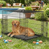 LIFERECORD Extra Large Foldable Metal Dog Crate with Double Doors, Kennel with Divider Panel, Safe for Puppy Training, Home & Travel