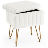 LIFERECORD Faux Fur Vanity Stool with Hidden Storage | Plush Swivel Makeup Seat & Ottoman Footrest for Bedroom & Entryway