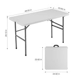 Atilioo 4FT Outdoor Folding Table, No Assembly Waterproof Portable Camping Desk with Carrying Handle, White