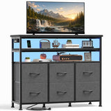ACCVER Dresser for Bedroom TV Stand with Storage Entertainment Center Dresser with 6 Fabric Drawers with Open Storage Shelf for Bedroom Living Room Hallway
