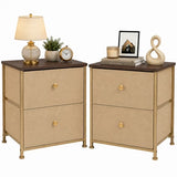 LIFERECORD Set of 2 Nightstands with Storage Drawers | 20" Tall Bedside Table with Wood Top & Fabric Cabinet for Bedroom, Dorm, Living Room