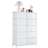 ACCVER 10-Drawer Fabric Dresser with Wood Top & Metal Frame, Closet and Chest for Bedroom, Clothes Storage Organizer, for Living Room, Apartment,White