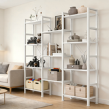 Atilioo Triple Bookshelf, 4-Tier Wide Bookcase with 11 Open Tall Display Shelves, Modern Industrial Book Shelves for Living Room Home Office, Brown