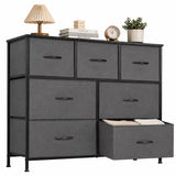ACCVER 7-Drawer Fabric Dresser with Wood Top & Metal Frame, Closet and Chest for Bedroom, Clothes Storage Organizer, for Living Room, Apartment,Grey