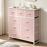 Atilioo Fabric Dresser with 5 Drawers, Clothes Storage Organizer Unit, Chest of Drawers for Bedroom Living Room, Pink